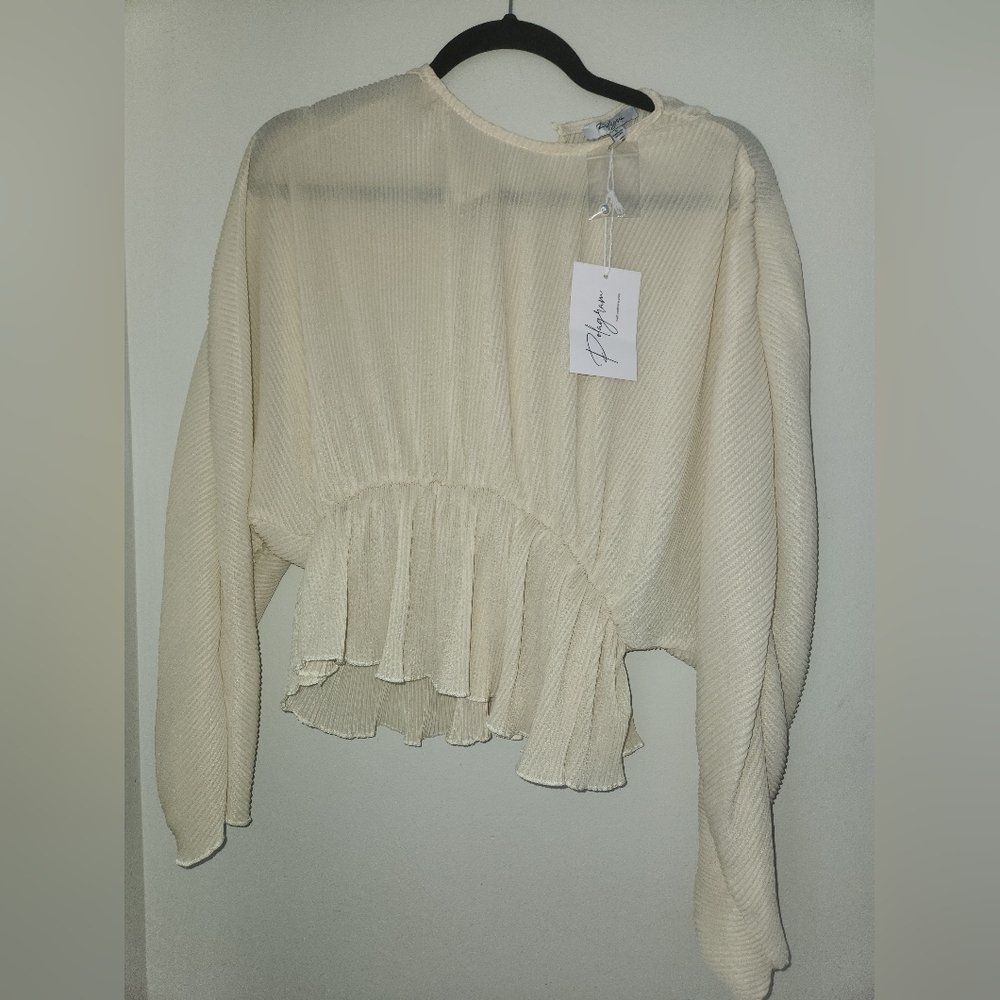 Polagram Small Cream Textured Ruffle Blouse